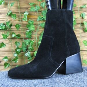 Blondo‎ Salome Cow Suede Ankle Boots Black Leather Block Heel Zip Up Womens 9 M